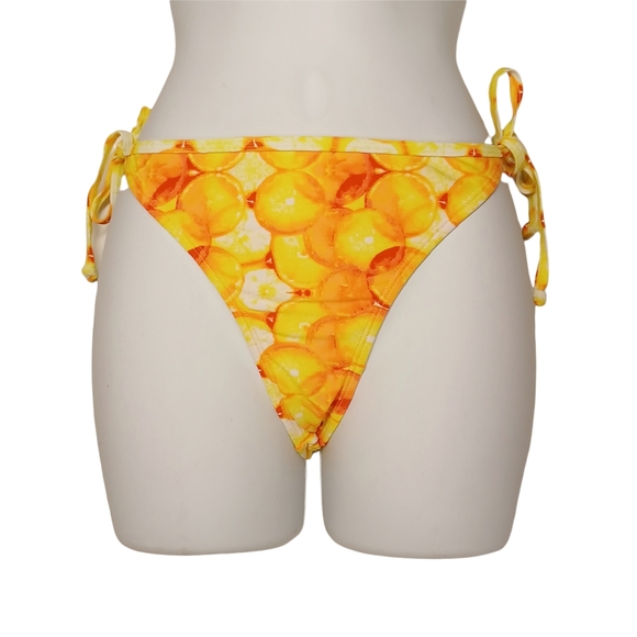NEW ARIZONA JEANS Lemon Print Yellow Orange Side Tie Bikini Bottom XL - Picture 1 of 7